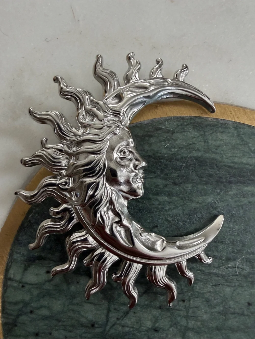 Celestial Sun & Moon Gold & Silver Brooch Set